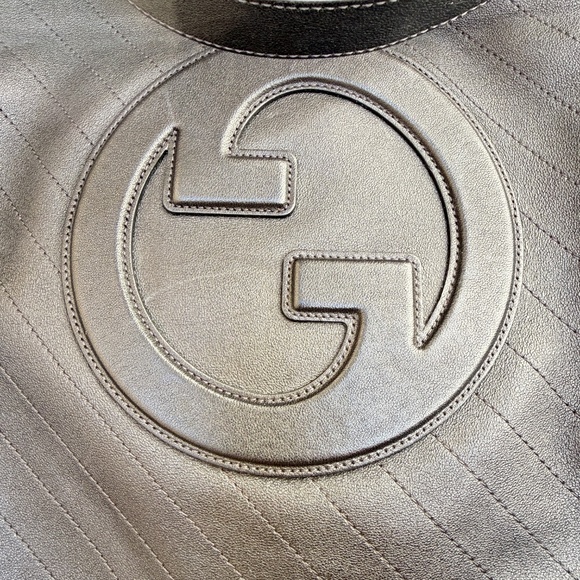 Gucci Sakai Be Green Calfskin Diagonal Stitched Medium Blondie Tote Black - Picture 6 of 14